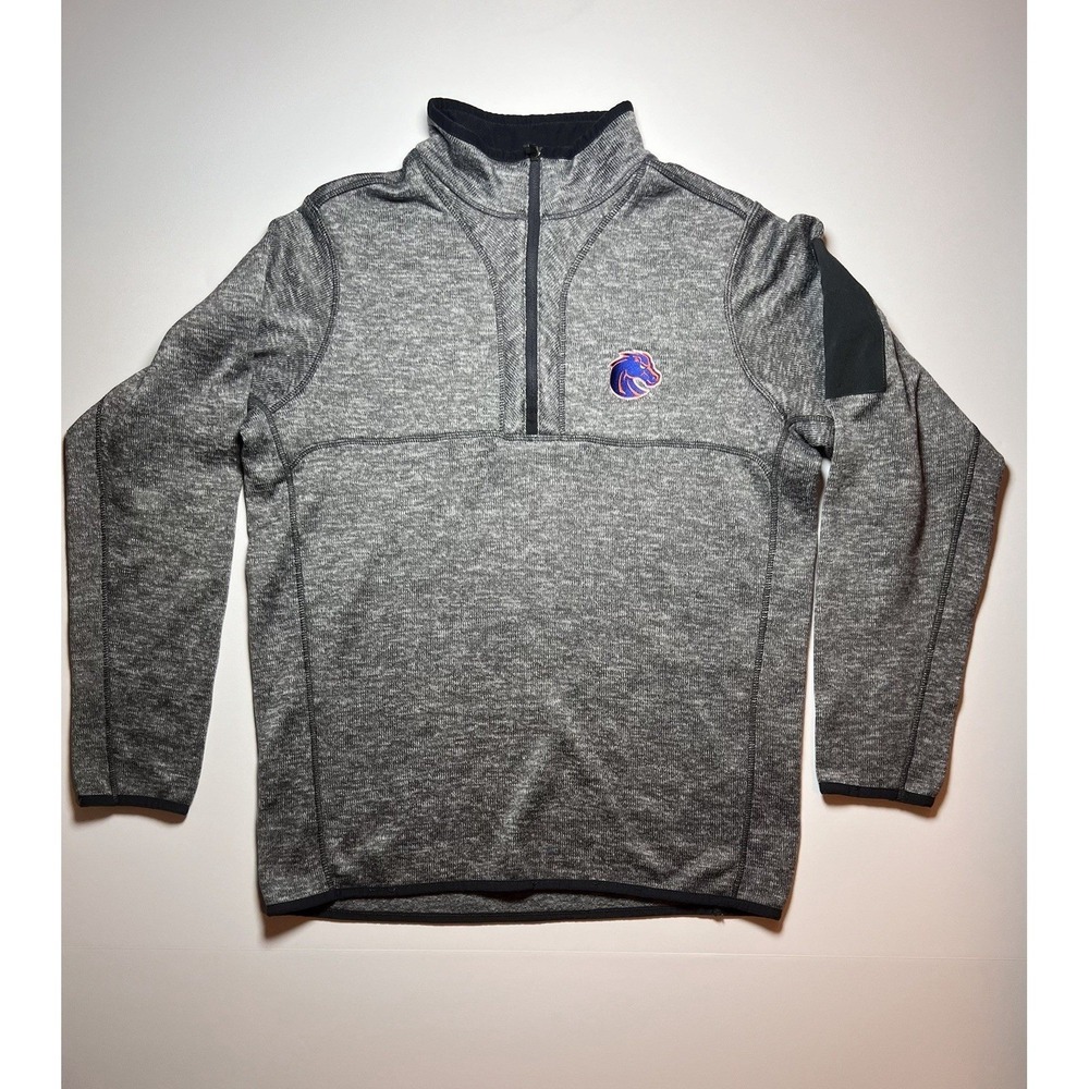 Antigua Quarter Zip Pullover Mens Large Grey Boise State Broncos Sleeve Pocket